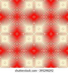 Seamless pattern with symmetric geometric ornament. Polygons red white abstract background. Geometrical figures abstract. Abstract repeated wallpaper. Vector illustration