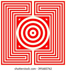 Seamless pattern with symmetric geometric ornament. Kaleidoscope red white abstract background. Vector illustration
