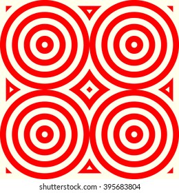 Seamless pattern with symmetric geometric ornament. Kaleidoscope red white abstract background. Vector illustration