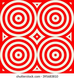 Seamless pattern with symmetric geometric ornament. Kaleidoscope red white abstract background. Vector illustration