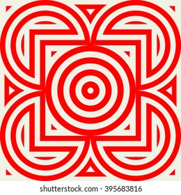 Seamless pattern with symmetric geometric ornament. Kaleidoscope red white abstract background. Vector illustration