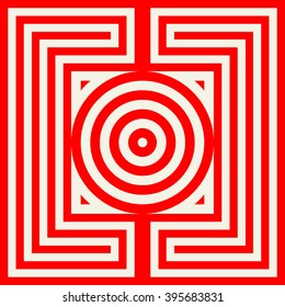 Seamless pattern with symmetric geometric ornament. Kaleidoscope red white abstract background. Vector illustration