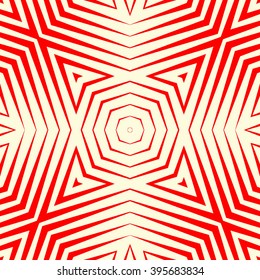 Seamless pattern with symmetric geometric ornament. Polygons red white abstract background. Geometrical figures abstract. Abstract repeated wallpaper. Vector illustration
