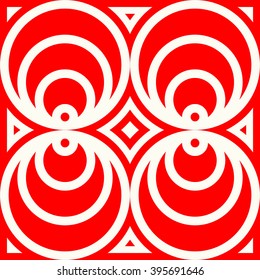 Seamless pattern with symmetric geometric ornament. Kaleidoscope red white abstract background. Vector illustration