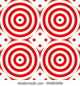 Seamless pattern with symmetric geometric ornament. Kaleidoscope red white abstract background. Vector illustration