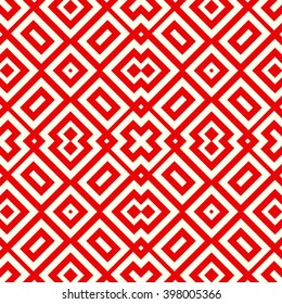 Seamless pattern with symmetric geometric ornament. Striped red white abstract background. Abstract repeated wallpaper. Vector illustration
