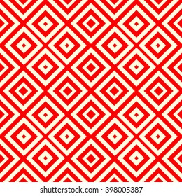 Seamless pattern with symmetric geometric ornament. Striped red white abstract background. Abstract repeated wallpaper. Vector illustration
