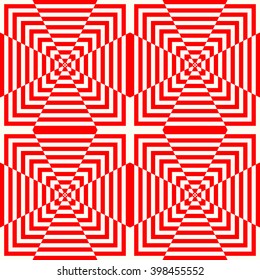 Seamless pattern with symmetric geometric ornament. Striped red white abstract background. Abstract repeated wallpaper. Vector illustration