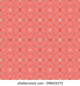 Seamless pattern with symmetric geometric ornament. Striped red white abstract background. Abstract repeated wallpaper. Vector illustration