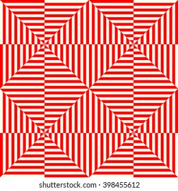 Seamless pattern with symmetric geometric ornament. Striped red white abstract background. Abstract repeated wallpaper. Vector illustration