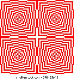 Seamless pattern with symmetric geometric ornament. Striped red white abstract background. Abstract repeated wallpaper. Vector illustration