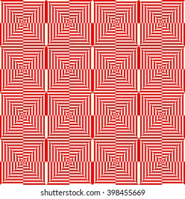 Seamless pattern with symmetric geometric ornament. Striped red white abstract background. Abstract repeated wallpaper. Vector illustration