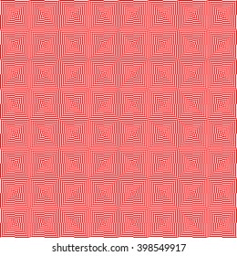 Seamless pattern with symmetric geometric ornament. Striped red white abstract background. Abstract repeated wallpaper. Vector illustration