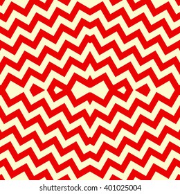 Seamless pattern with symmetric geometric ornament. Striped red white abstract background. Abstract repeated triangles wallpaper. Vector illustration