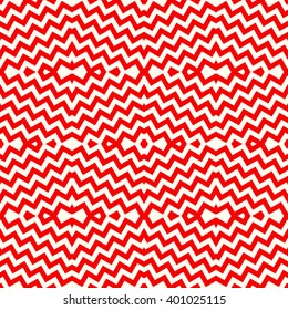 Seamless pattern with symmetric geometric ornament. Striped red white abstract background. Abstract repeated triangles wallpaper. Vector illustration