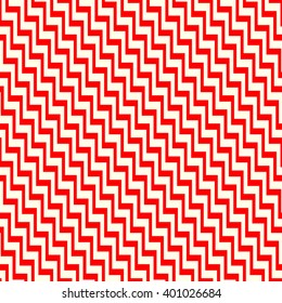 Seamless pattern with symmetric geometric ornament. Striped red white abstract background. Abstract repeated triangles wallpaper. Vector illustration