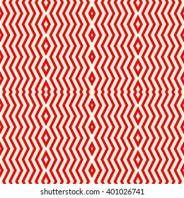 Seamless pattern with symmetric geometric ornament. Striped red white abstract background. Abstract repeated triangles wallpaper. Vector illustration