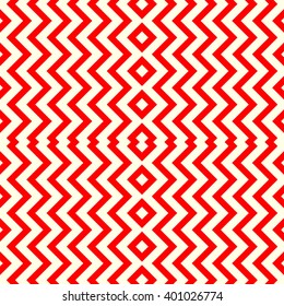 Seamless pattern with symmetric geometric ornament. Striped red white abstract background. Abstract repeated triangles wallpaper. Vector illustration