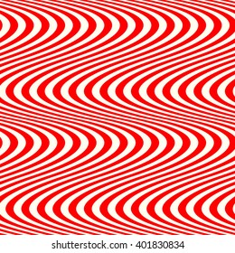 Seamless pattern with symmetric geometric ornament. Striped red white abstract background. Abstract repeated wavy lines wallpaper. Vector illustration