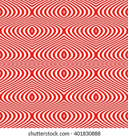 Seamless pattern with symmetric geometric ornament. Striped red white abstract background. Abstract repeated wavy lines wallpaper. Vector illustration