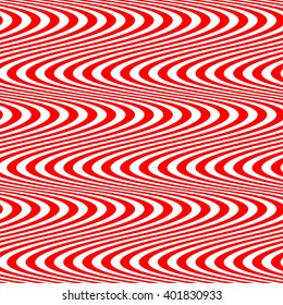 Seamless pattern with symmetric geometric ornament. Striped red white abstract background. Abstract repeated wavy lines wallpaper. Vector illustration