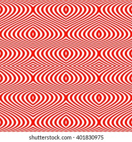 Seamless pattern with symmetric geometric ornament. Striped red white abstract background. Abstract repeated wavy lines wallpaper. Vector illustration