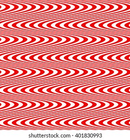 Seamless pattern with symmetric geometric ornament. Striped red white abstract background. Abstract repeated wavy lines wallpaper. Vector illustration