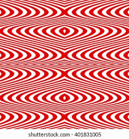 Seamless pattern with symmetric geometric ornament. Striped red white abstract background. Abstract repeated wavy lines wallpaper. Vector illustration