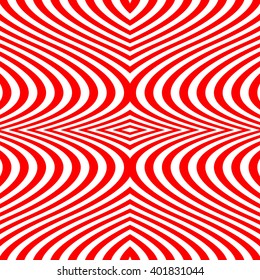 Seamless pattern with symmetric geometric ornament. Striped red white abstract background. Abstract repeated wavy lines wallpaper. Vector illustration