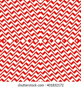 Seamless pattern with symmetric geometric ornament. Striped red white abstract background. Abstract repeated broken lines wallpaper. Vector illustration