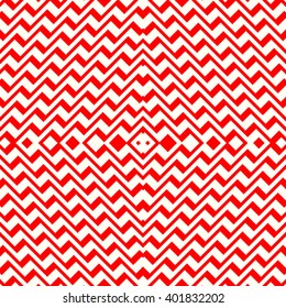 Seamless pattern with symmetric geometric ornament. Striped red white abstract background. Abstract repeated broken lines wallpaper. Vector illustration