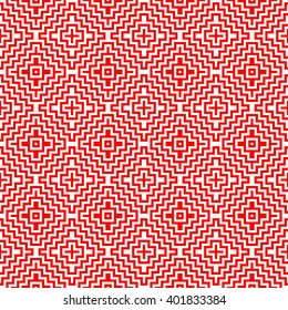 Seamless pattern with symmetric geometric ornament. Striped red white abstract background. Abstract repeated broken lines wallpaper. Vector illustration