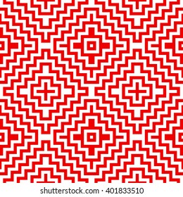Seamless pattern with symmetric geometric ornament. Striped red white abstract background. Abstract repeated broken lines wallpaper. Vector illustration