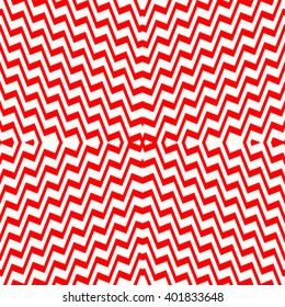 Seamless pattern with symmetric geometric ornament. Striped red white abstract background. Abstract repeated broken lines wallpaper. Vector illustration