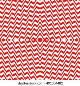 Seamless pattern with symmetric geometric ornament. Striped red white abstract background. Abstract repeated broken lines wallpaper. Vector illustration