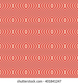 Seamless pattern with symmetric geometric ornament. Striped red white abstract background. Abstract repeated wavy lines wallpaper. Vector illustration