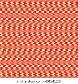 Seamless pattern with symmetric geometric ornament. Striped red white abstract background. Abstract repeated wavy lines wallpaper. Vector illustration