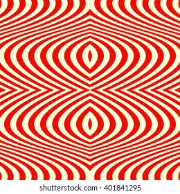 Seamless pattern with symmetric geometric ornament. Striped red white abstract background. Abstract repeated wavy lines wallpaper. Vector illustration