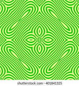 Seamless pattern with symmetric geometric ornament. Striped red white abstract background. Abstract repeated wavy lines wallpaper. Vector illustration. Spring edition