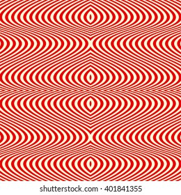 Seamless pattern with symmetric geometric ornament. Striped red white abstract background. Abstract repeated wavy lines wallpaper. Vector illustration