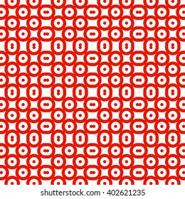 Seamless pattern with symmetric geometric ornament. Red white circles abstract background. Abstract repeated spheres wallpaper. Vector illustration