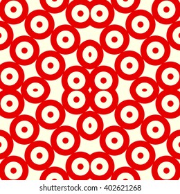 Seamless pattern with symmetric geometric ornament. Red white circles abstract background. Abstract repeated spheres wallpaper. Vector illustration