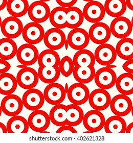 Seamless pattern with symmetric geometric ornament. Red white circles abstract background. Abstract repeated spheres wallpaper. Vector illustration