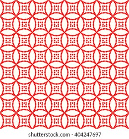 Seamless pattern with symmetric geometric ornament. Red white circles abstract background. Abstract repeated spheres wallpaper. Vector illustration