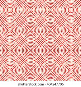 Seamless pattern with symmetric geometric ornament. Red white circles abstract background. Abstract repeated spheres wallpaper. Vector illustration