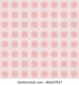 Seamless pattern with symmetric geometric ornament. Red white circles abstract background. Abstract repeated spheres wallpaper. Vector illustration