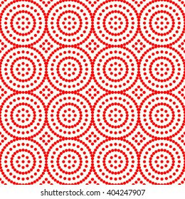 Seamless pattern with symmetric geometric ornament. Red white circles abstract background. Abstract repeated spheres wallpaper. Vector illustration