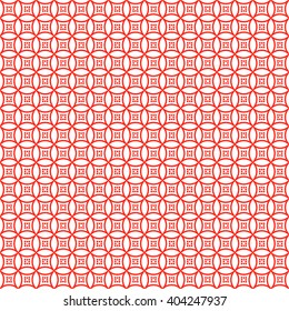 Seamless pattern with symmetric geometric ornament. Red white circles abstract background. Abstract repeated spheres wallpaper. Vector illustration