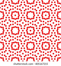 Seamless pattern with symmetric geometric ornament. Red white circles abstract background. Abstract repeated spheres wallpaper. Vector illustration