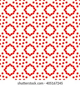 Seamless pattern with symmetric geometric ornament. Red white circles abstract background. Abstract repeated spheres wallpaper. Vector illustration